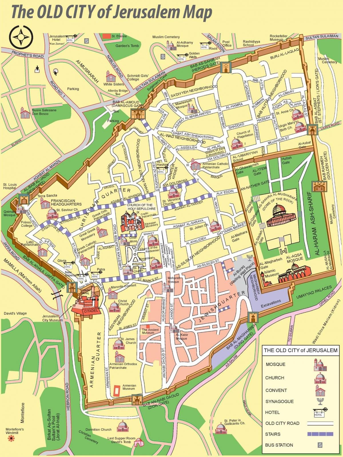 Karte von Jerusalem old city