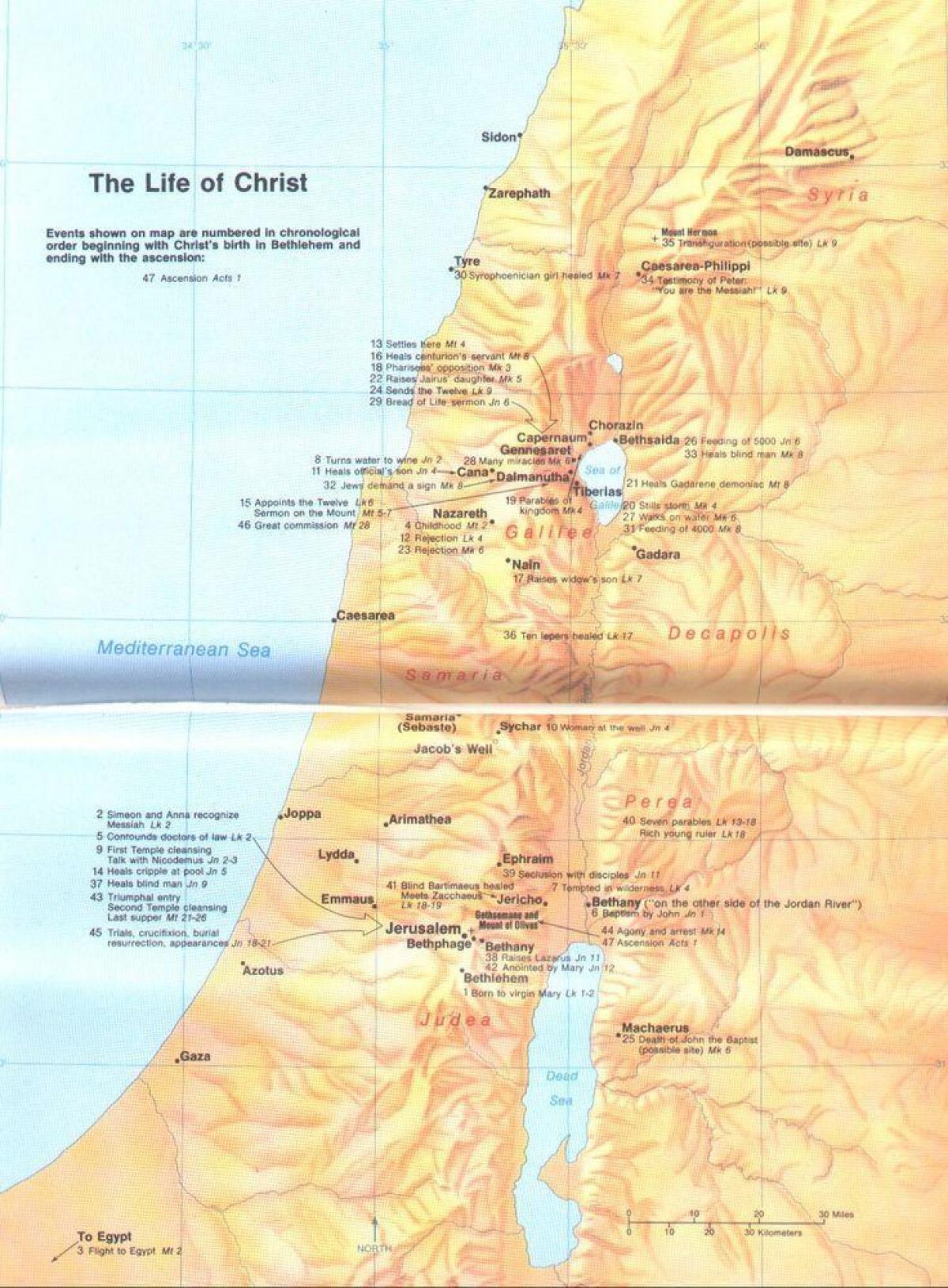 Jesus map - Karte von Jesu Leben (Israel)